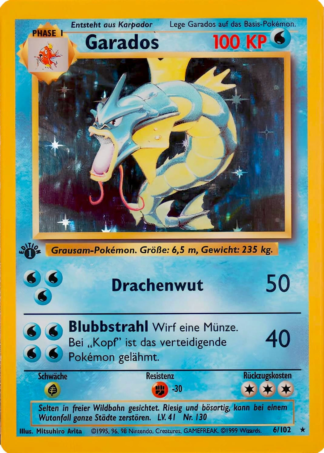 Garados 6/102 Rare Holo - Basis Set 1. Edition Deutsch