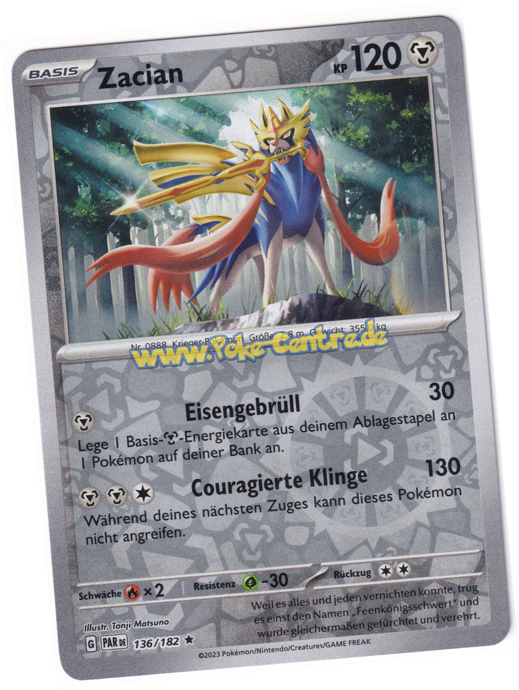 Zacian 136/182 Rare Reverse Holo - Karmesin & Purpur - Paradoxrift Deutsch