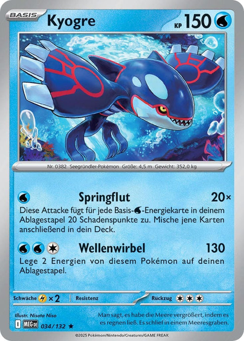 Kyogre 034/132 Rare REVERSE HOLO FOIL - Mega-Entwicklung Deutsch