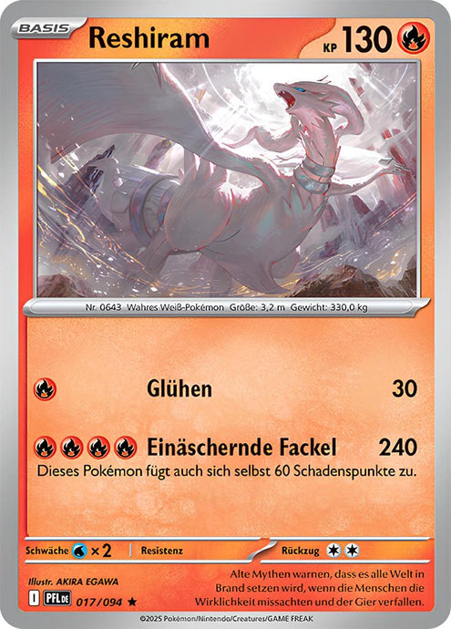 Reshiram 017/094 Rare HOLO FOIL - Fatale Flammen Deutsch