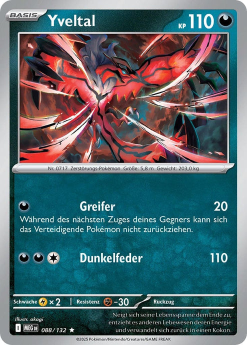 Yveltal 088/132 Rare HOLO FOIL - Mega-Entwicklung Deutsch