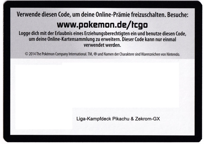 Pokémon TCGO Code: Liga Kampf Deck Pikachu & Zekrom GX