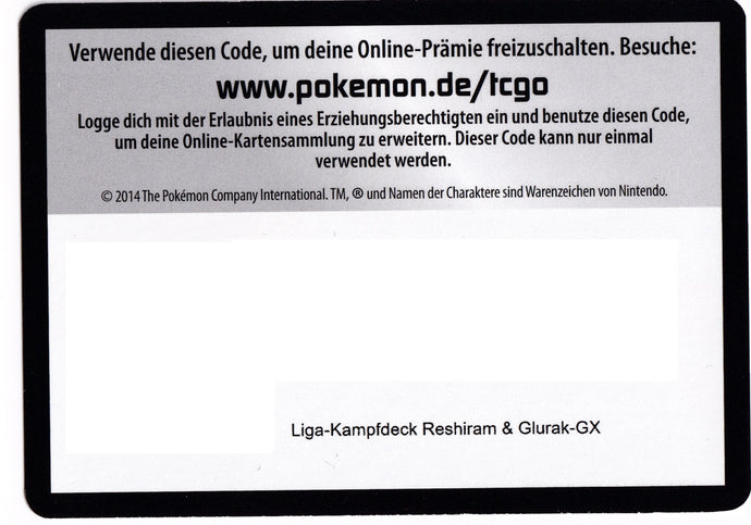 Pokémon TCGO Code: Liga Kampf Deck Reshiram & Glurak GX