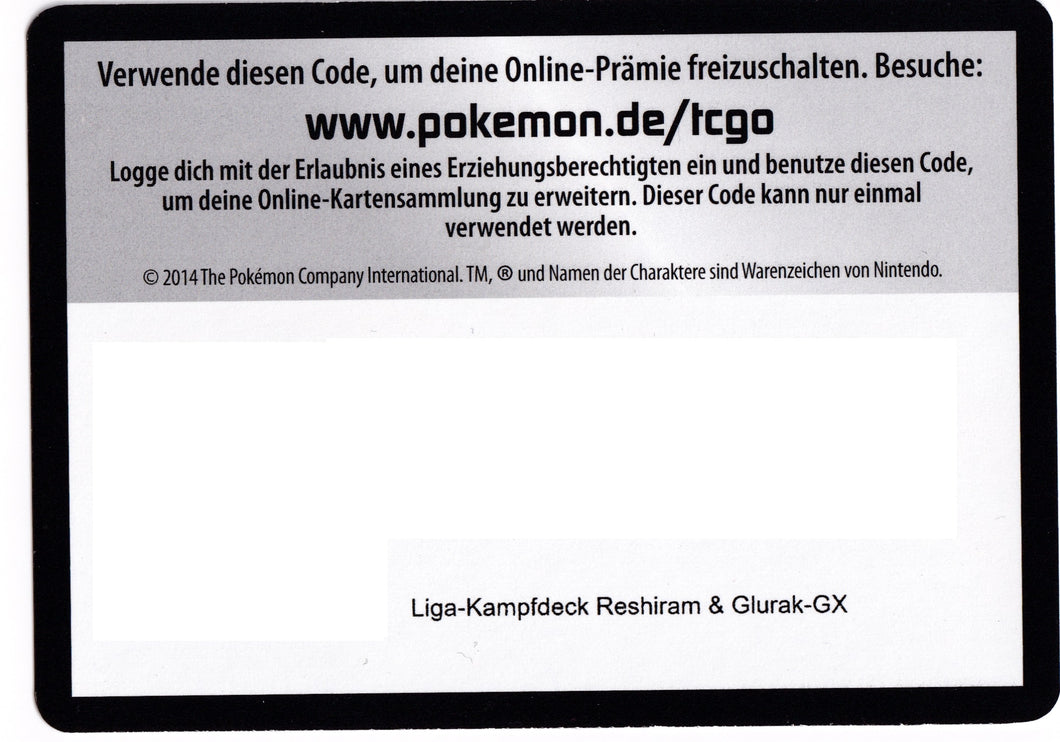 Pokémon TCGO Code: Liga Kampf Deck Reshiram & Glurak GX