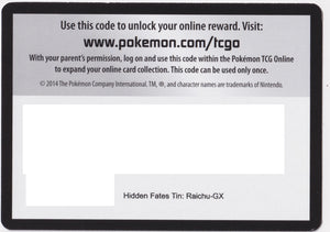 Pokémon TCGO Booster: Hidden Fates Tin Raichu-GX