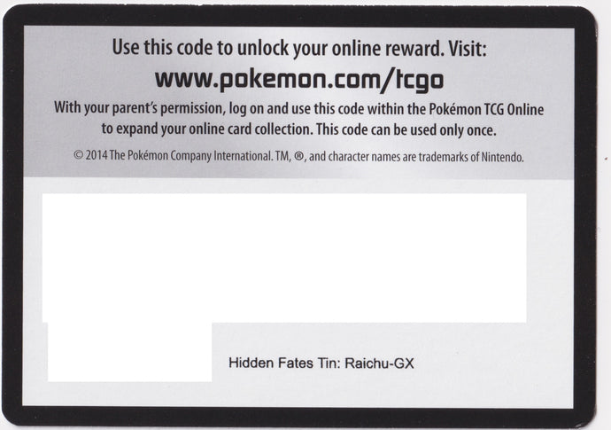 Pokémon TCGO Booster: Hidden Fates Tin Raichu-GX