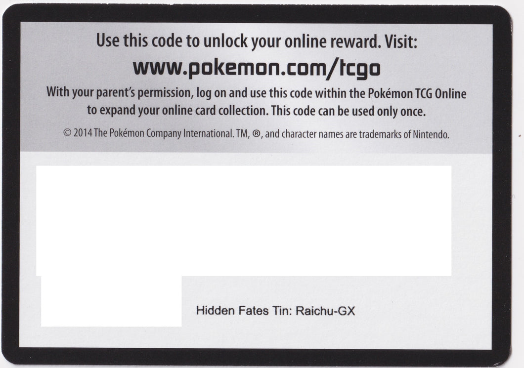 Pokémon TCGO Booster: Hidden Fates Tin Raichu-GX