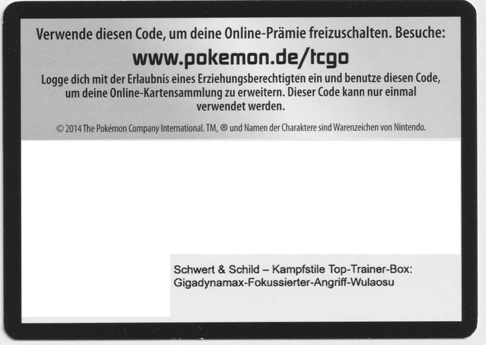 Pokémon TCGO Code: Kampfstile Top Trainer Box Fokussierter Angriff