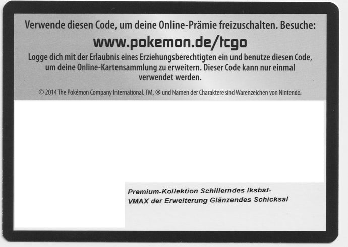 Pokémon TCGO Code: Glänzendes Schicksal Iksbat Premium Kollektion