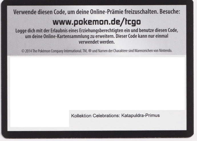 Pokémon TCGO Code: Celebrations Katapuldra Primus Kollektion 