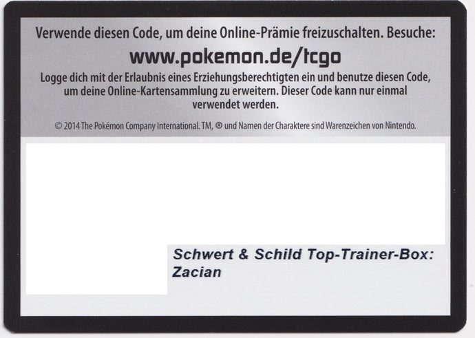 Pokemon TCGO Code Elite Trainer Box Zacian