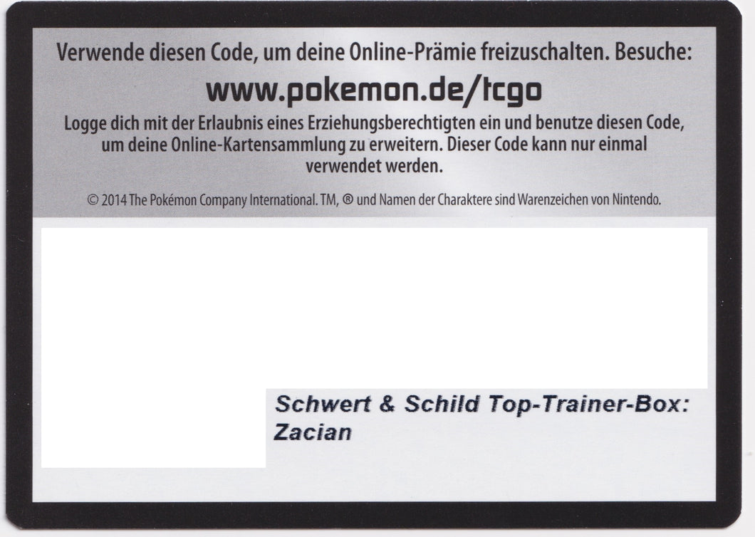 Pokemon TCGO Code Elite Trainer Box Zacian